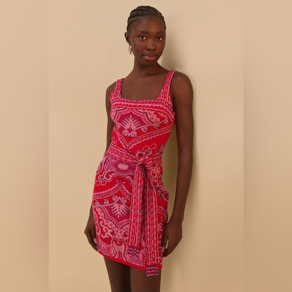 Red Paisley Scarf Knit Mini Dress - Picture 9 of 13